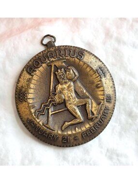 Bronze Toned Aquarius Carved Vintage Jacksonville Blood Bank Donor Pendant